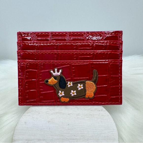 Faux Crocodile Black Embossed Glossy Small Dog Card Holder Wallet in Red - Picture 5 of 5